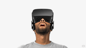 VR headset with mouth open